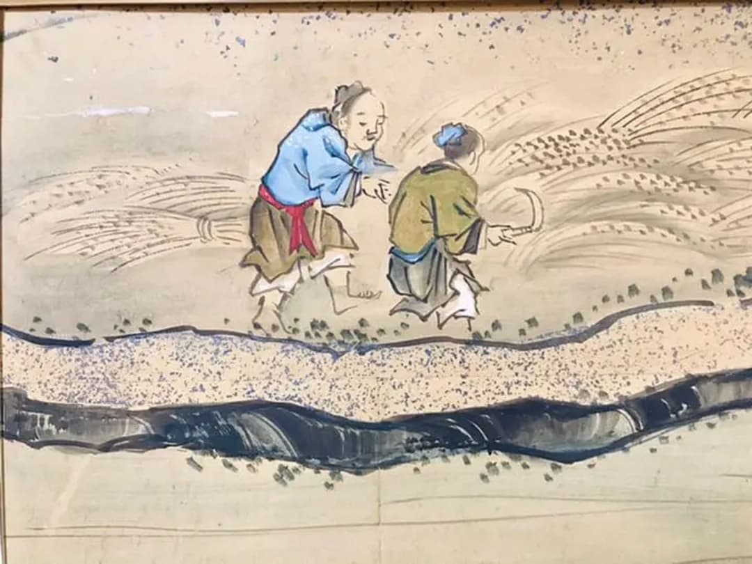 黒田稲皐『農耕図』日本画 和紙 まくり 原画 約10号 真作保証