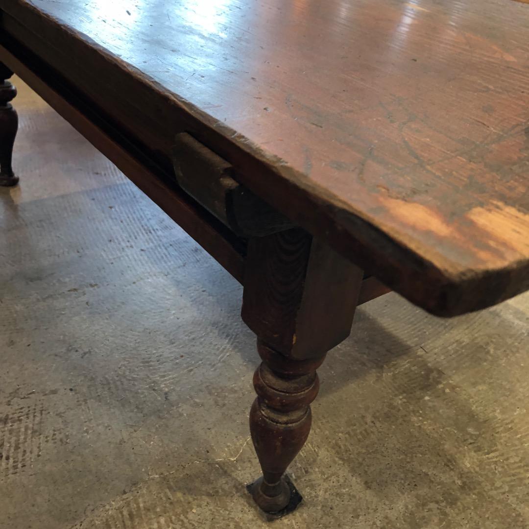 ろくろ脚木製文机 テーブル 引き出し付き 古家具 アンティーク レトロ