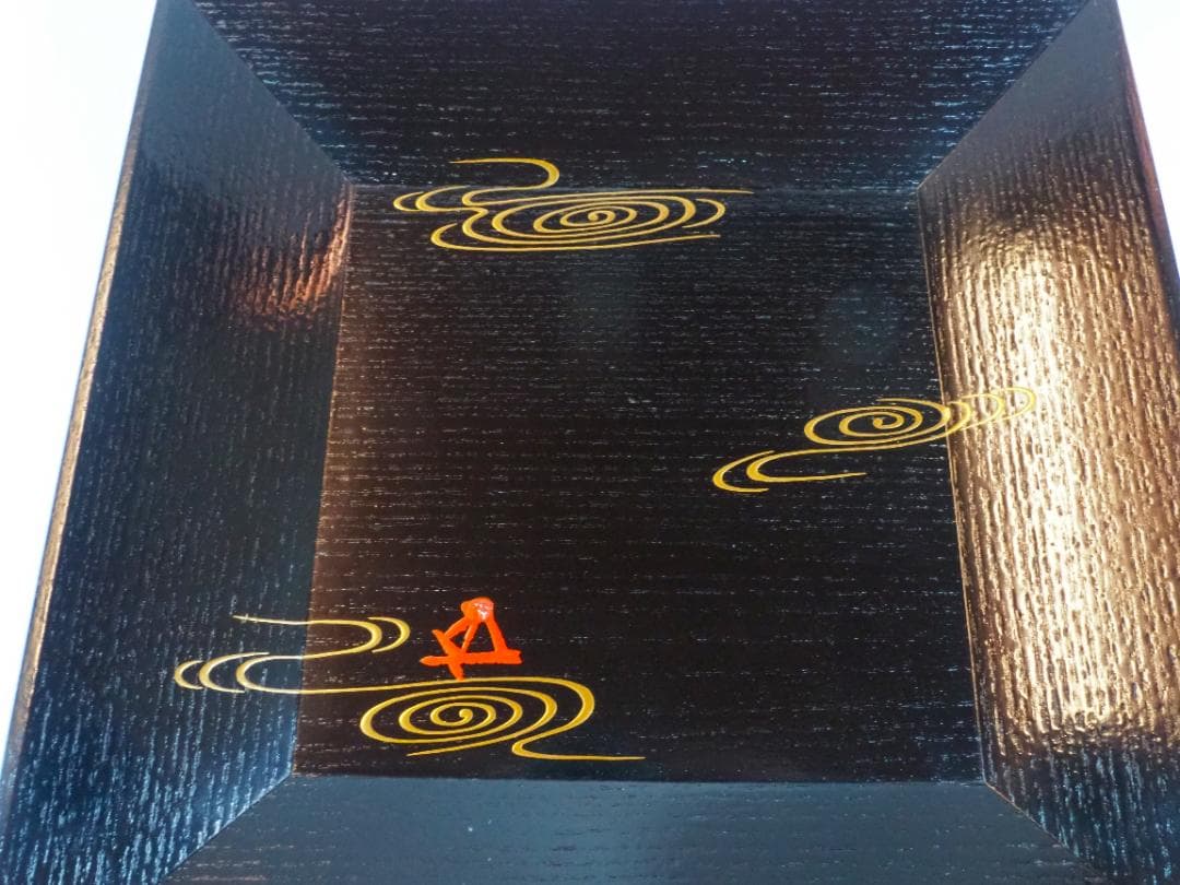 裏千家15世鵬雲斎御書付『巻水蒔絵四方盆』14代駒澤利斎造（共箱・二