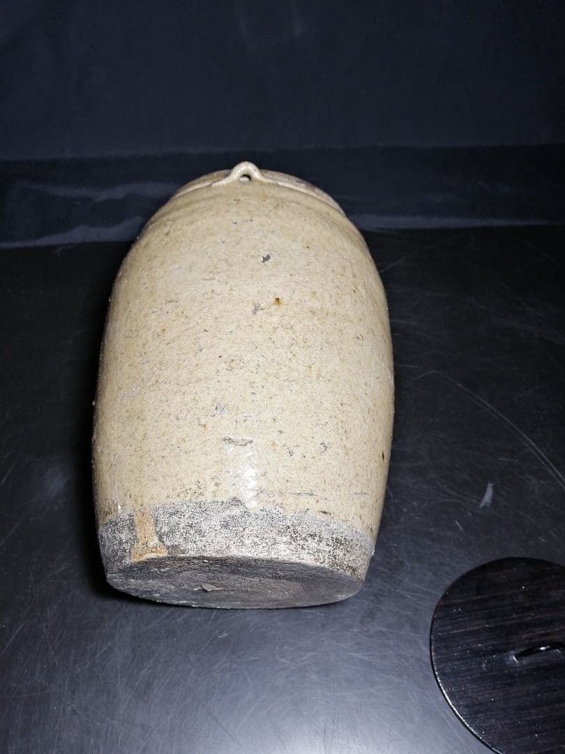 茶道具】時代黄瀬戸壺形水指 枌目蓋 水指83