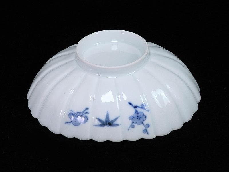 古伊万里　平戸　白磁　葦に鷺の図　輪花変形皿　５客　D950AS-BNx