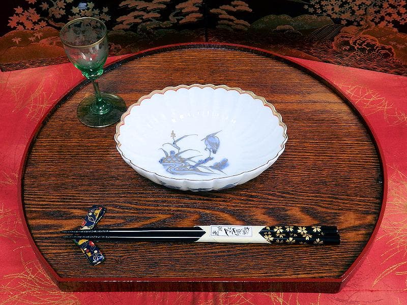 古伊万里　平戸　白磁　葦に鷺の図　輪花変形皿　５客　D950AS-BNx