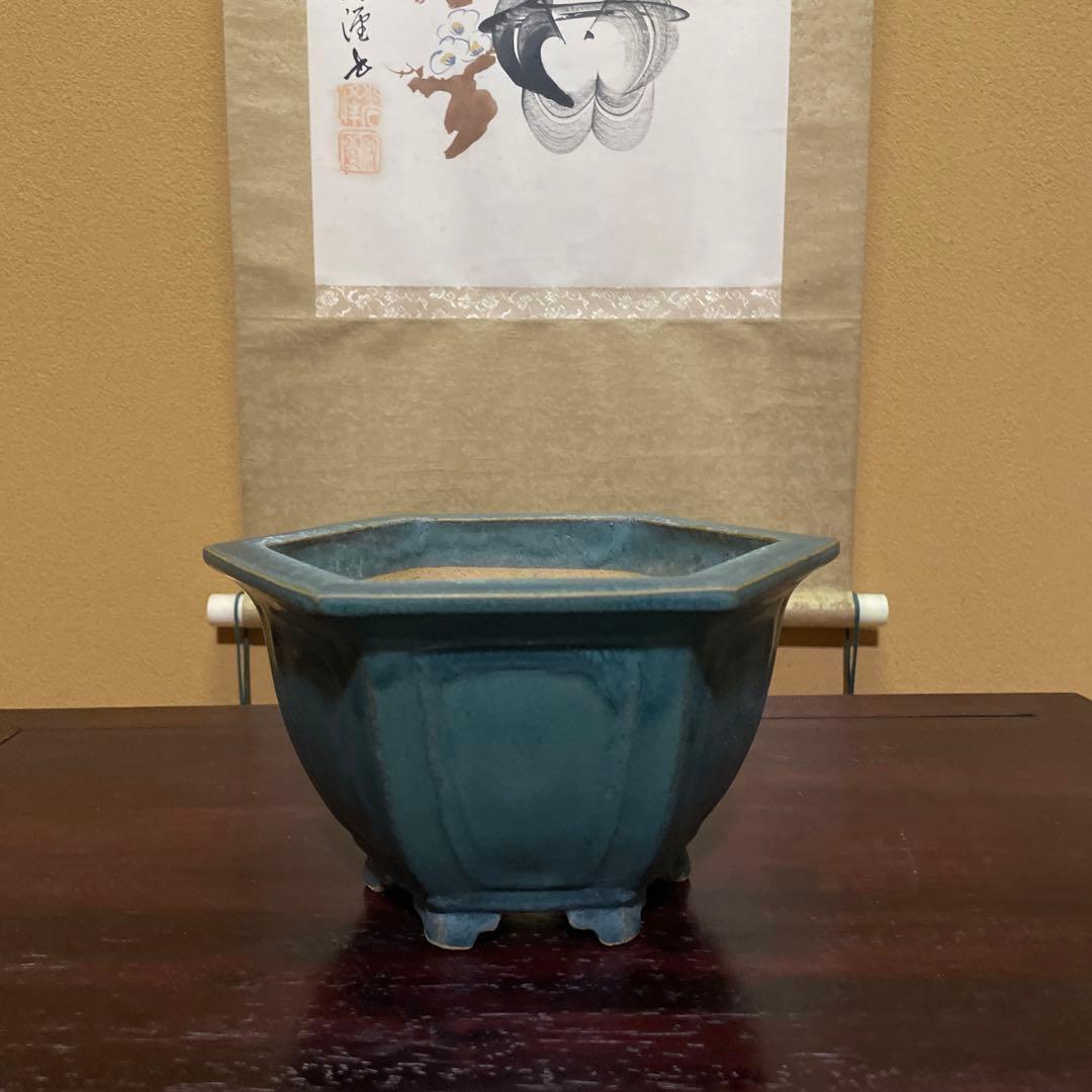 落款あり】中国宜興 六角外縁額入鉢 青緑釉薬 植木鉢 中型 - メルカリ