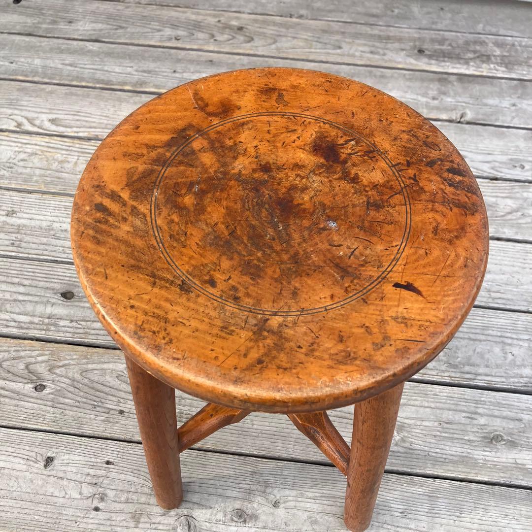 昭和レトロ 古道具 無垢材 丸椅子 スツール 木製椅子 古家具 花台 腰掛け