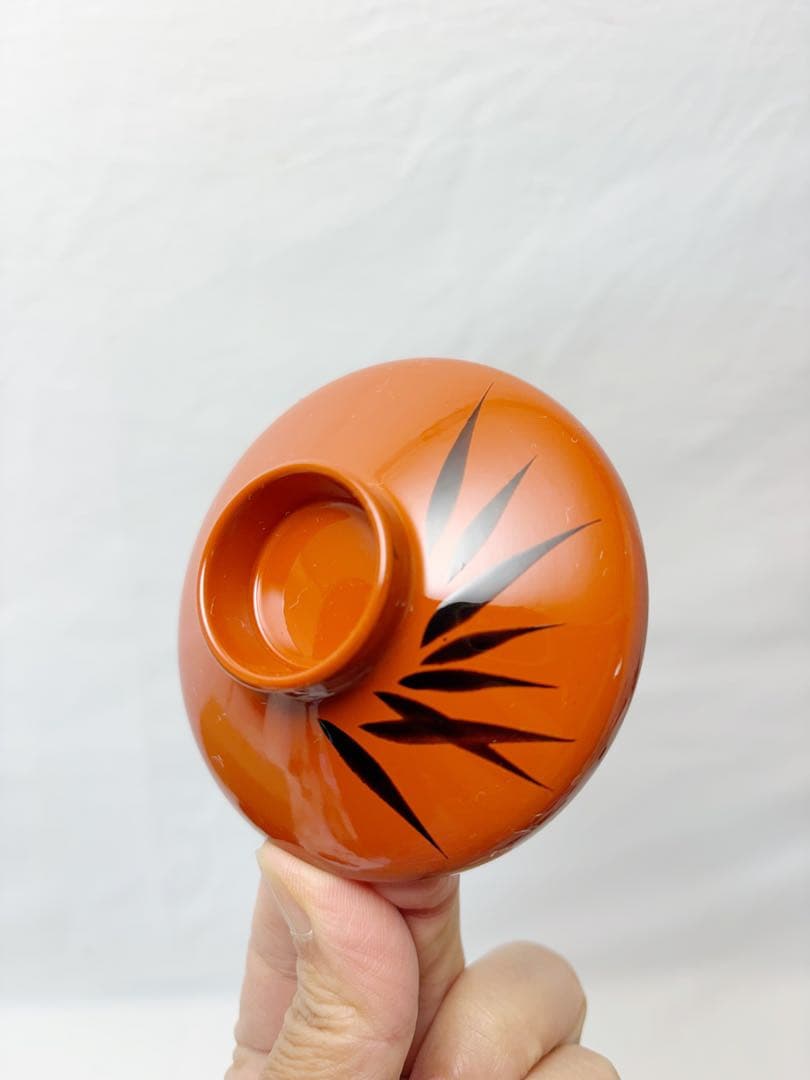 未使用 懐石道具 竹形朱塗箸洗 5客揃 黒竹蒔絵 内黒 和食器 小吸物椀 元箱