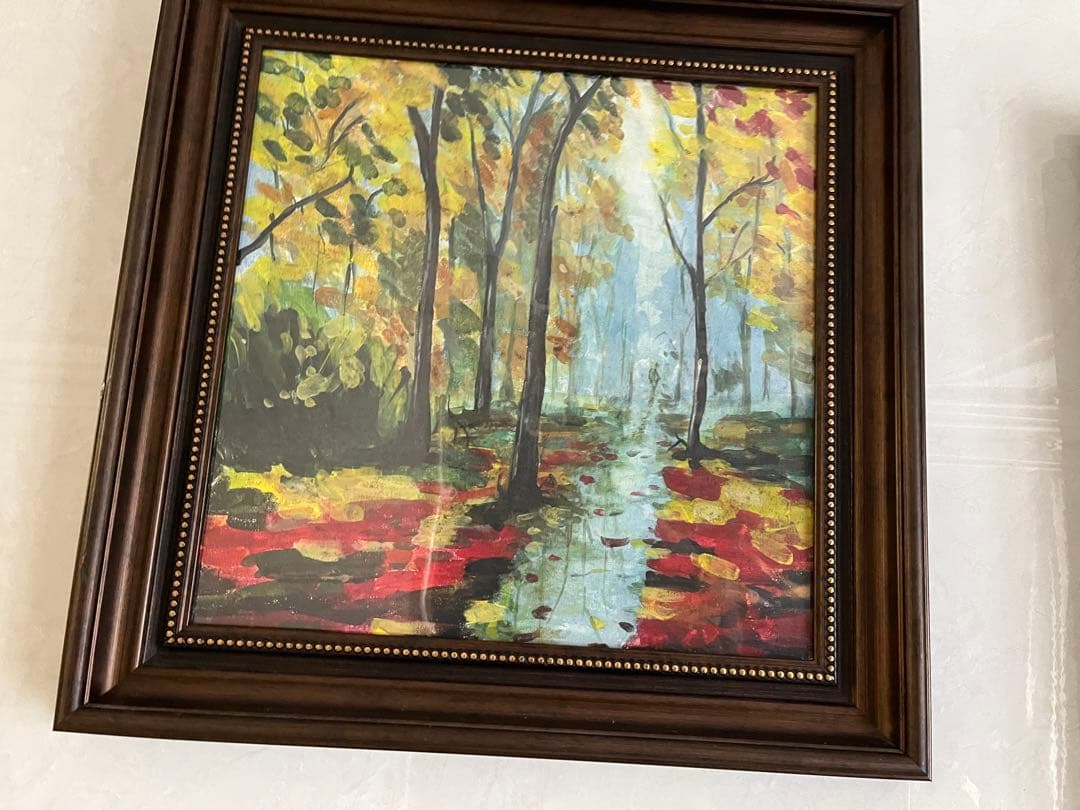 秋の風景 油彩画 フレーム付き