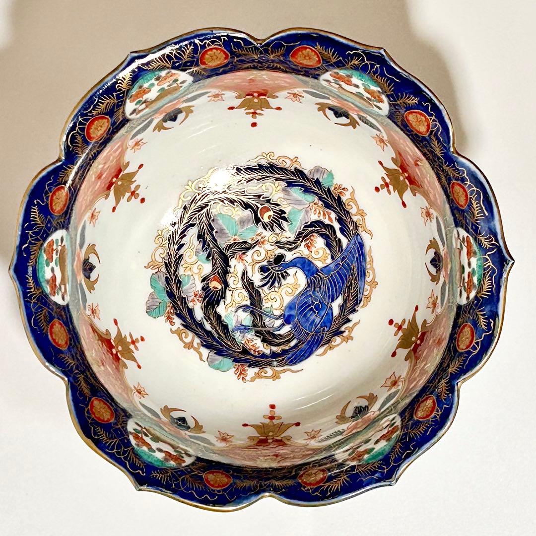 明治 香蘭社 染錦褐地三友鳳凰文輪花鉢 ブラックホーソン