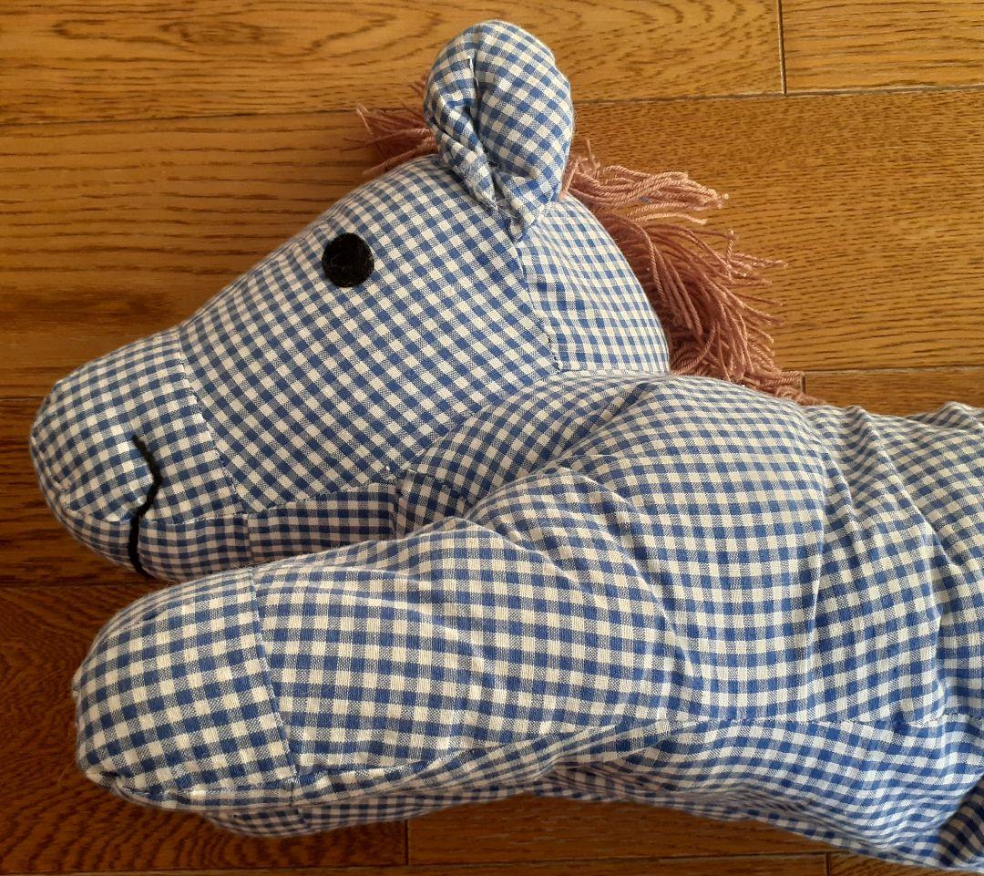 【激レア】マザーグースの森 馬 ぬいぐるみ 抱きぐるみ ブルー チェック柄