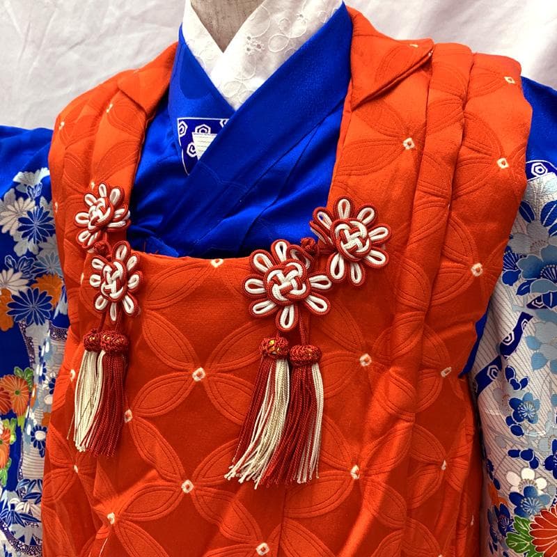 510ag32□七五三 三歳 女児 着物&被布 金彩 几帳文 壺に花□状態良好