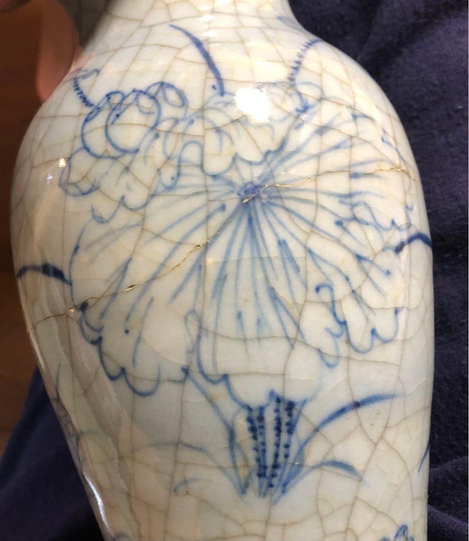 中国　骨董　清時代　仿哥窑 哥窯　青花　染め付け　花瓶