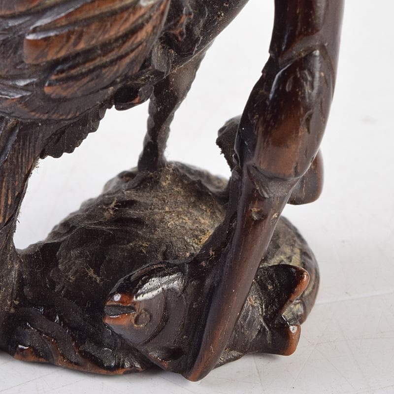 時代提げ物 唐木紫檀彫刻 鶴魚 置物 根付 C R9308