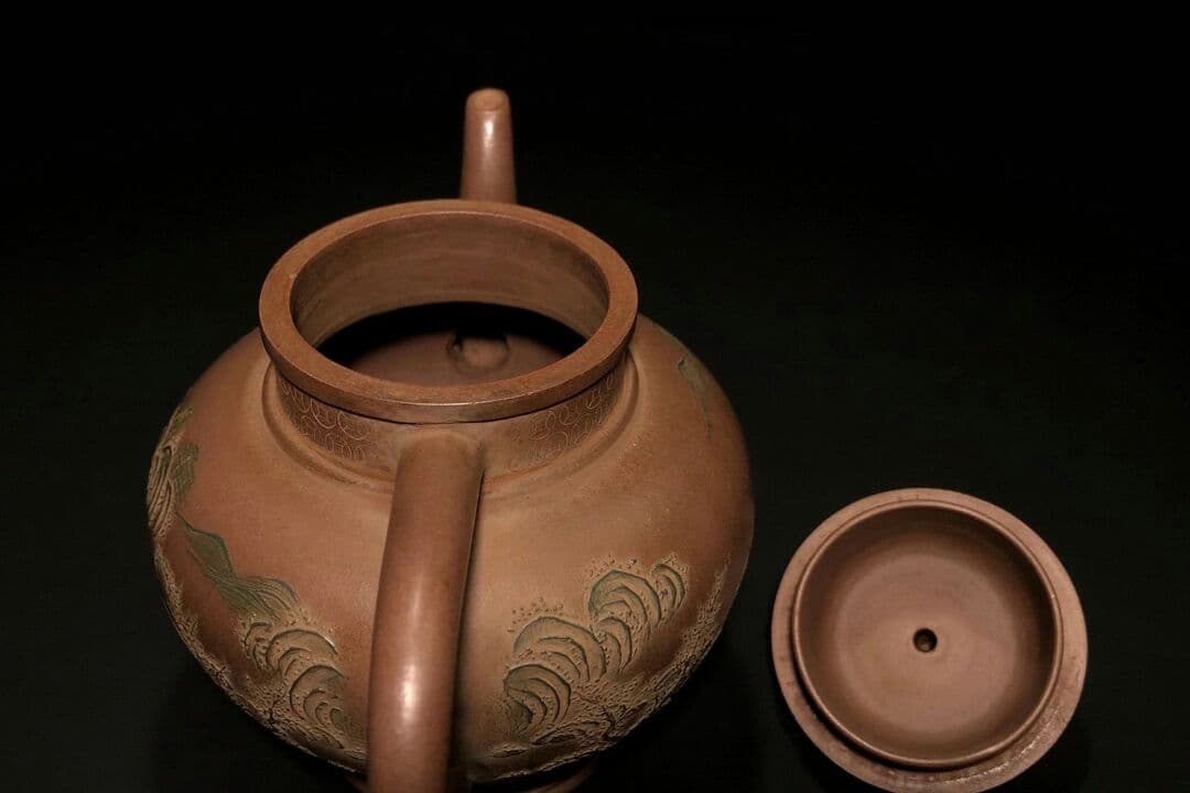 鉄画軒 清代 紫泥急須 梅之図 紫砂壷 茶壷 古玩