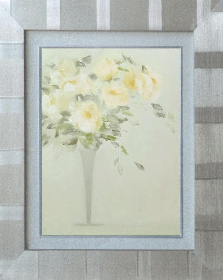 油絵 菅家令子 絵 絵画インテリア 額付(青緑＋金色の枠)uF6-113302花