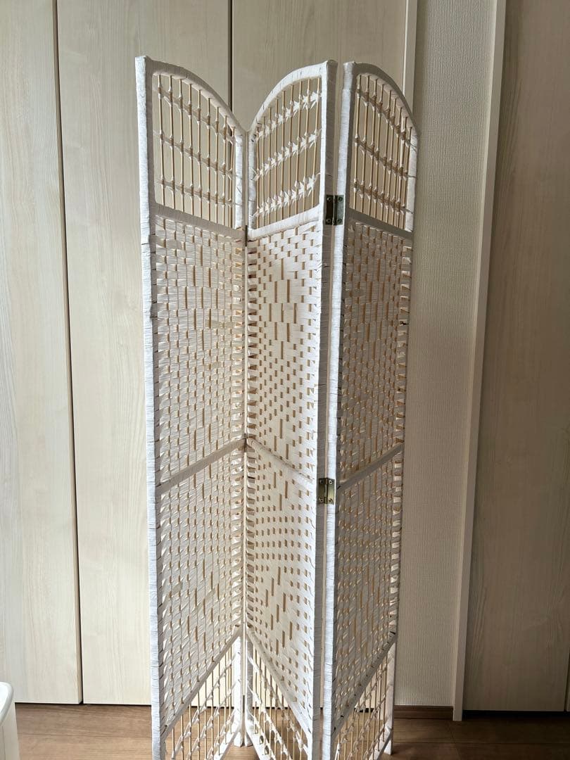 Fuyutu ラタン パーテーション 衝立て 3連 150cm ホワイト