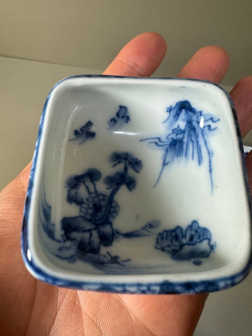 2223 九谷焼 角福 染付山水 小鉢 10客 時代物