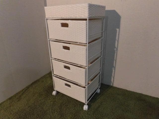 アウトレット【送料無料・新品】ラタン風★サニタリー★ランドリーチェスト/ホワイト