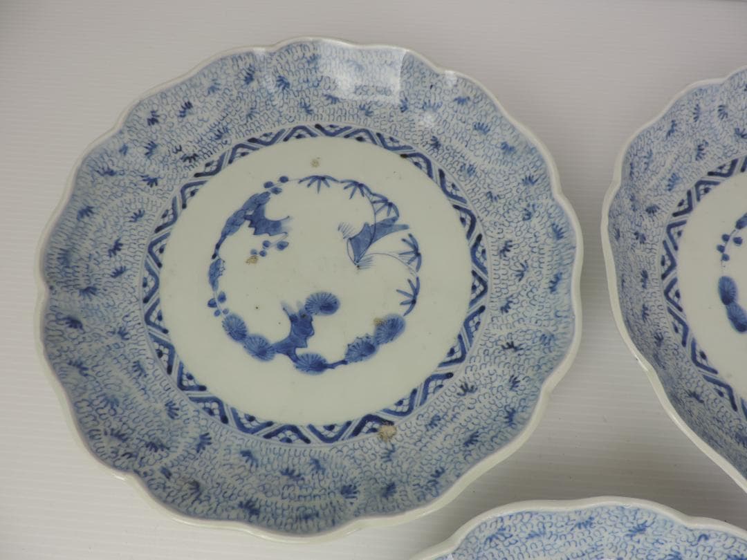 古伊万里　花みじん七寸皿　３枚　江戸時代