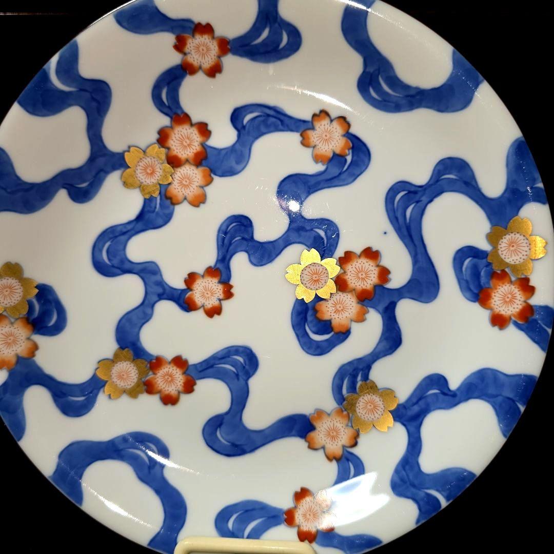 ご購入者様ご確認用　①深川製磁　希少　川に桜　中皿　18.5cm 　絵皿　1枚