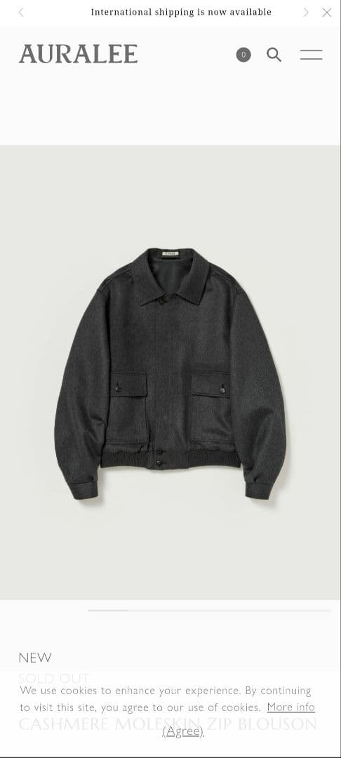 Ｋ*様 AURALEE カシミアモールスキンジップブルゾン トップチャコール サ Auralee Cashmere Moleskin Zip Blouson in Top Charcoal Curated at
