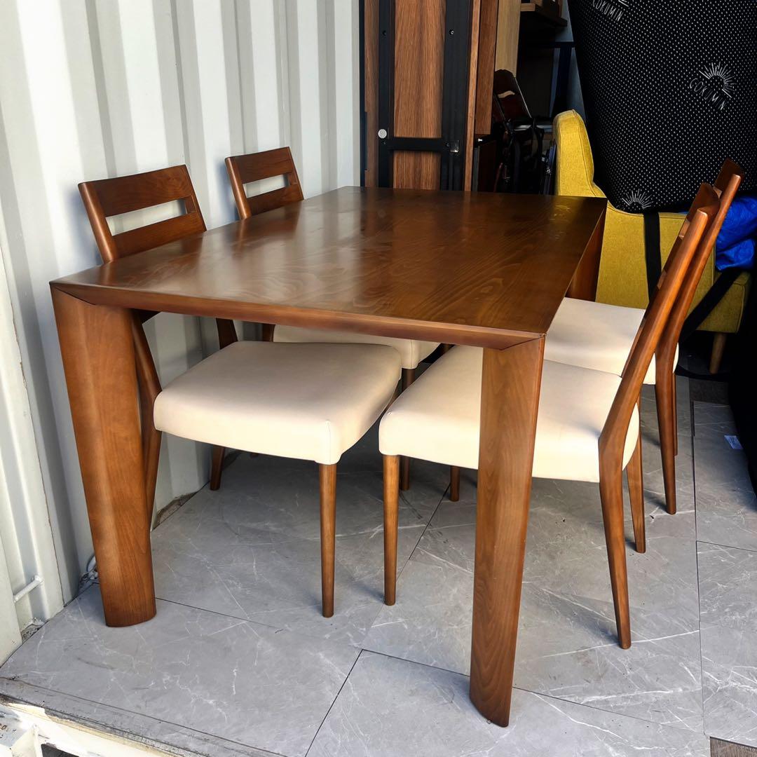 取付無料！カリモク家具 天然木北欧風ナチュラルダイニングテーブル&チェア4脚✨