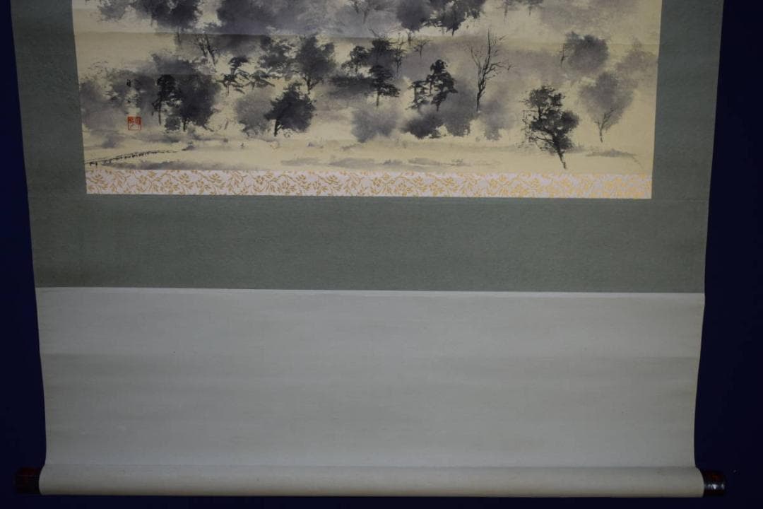 真作/明峰/山水明王院図/横物/布袋屋掛軸HJ-133