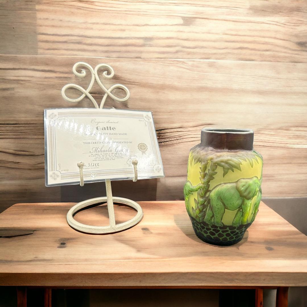 エミール　ガレ　特大　群像紋　花器　花瓶　技法スフレ　被せガラス　 高さ20 エミール ガレ 特大 群像紋 花器 花瓶 技法スフレ 被せガラス 高さ20