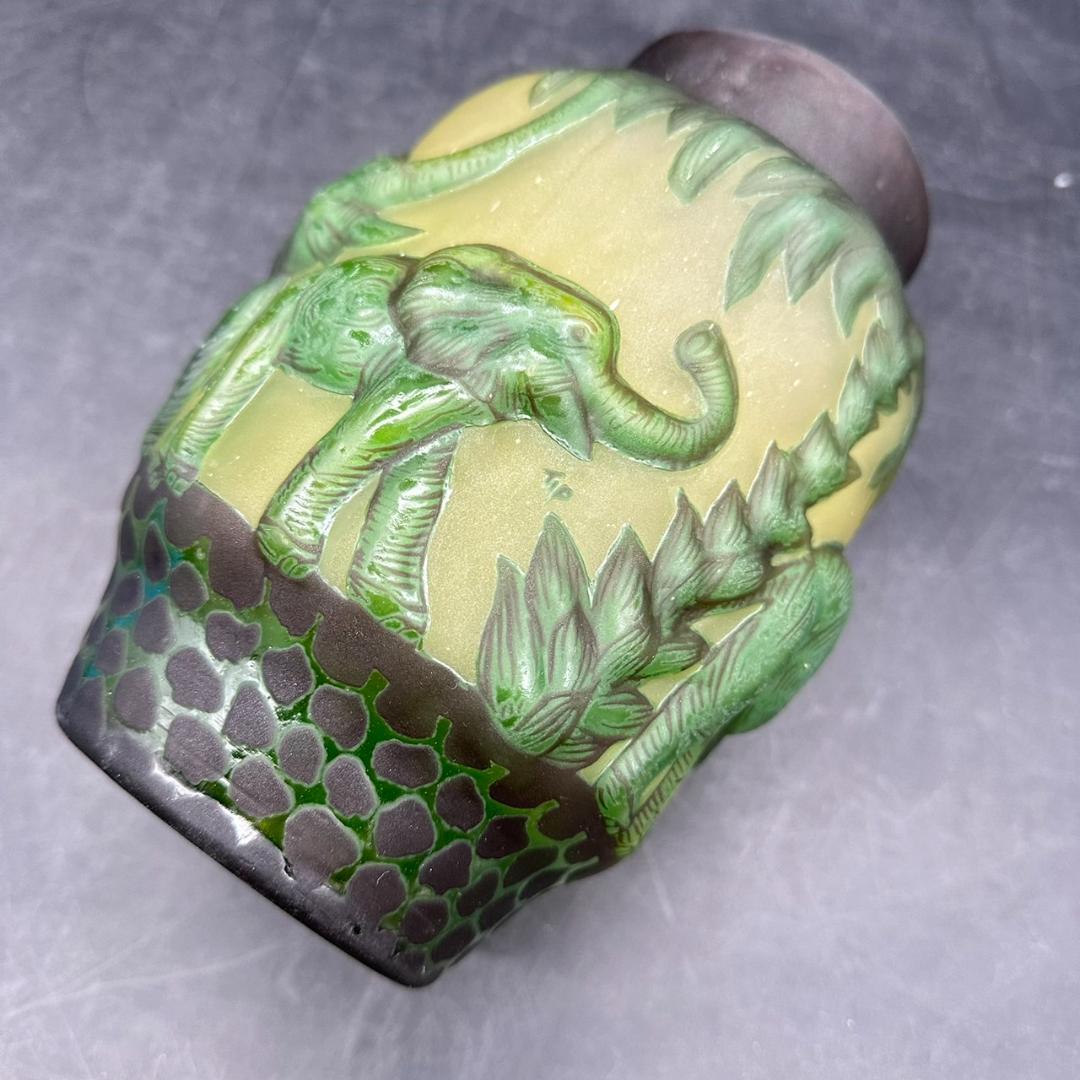 エミールガレ特大群像紋花器花瓶技法スフレ被せガラス 高さ20