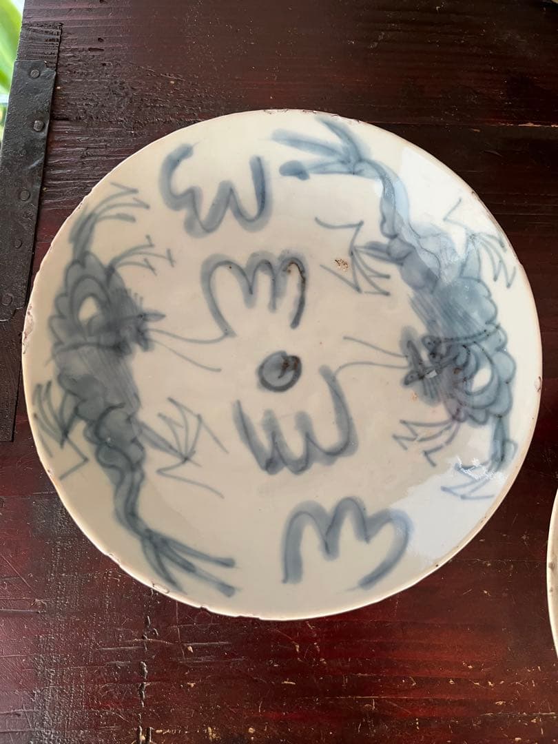 中国骨董 明代 青花 染付 龍紋皿 ショウ州 呉州染付 スワトウ