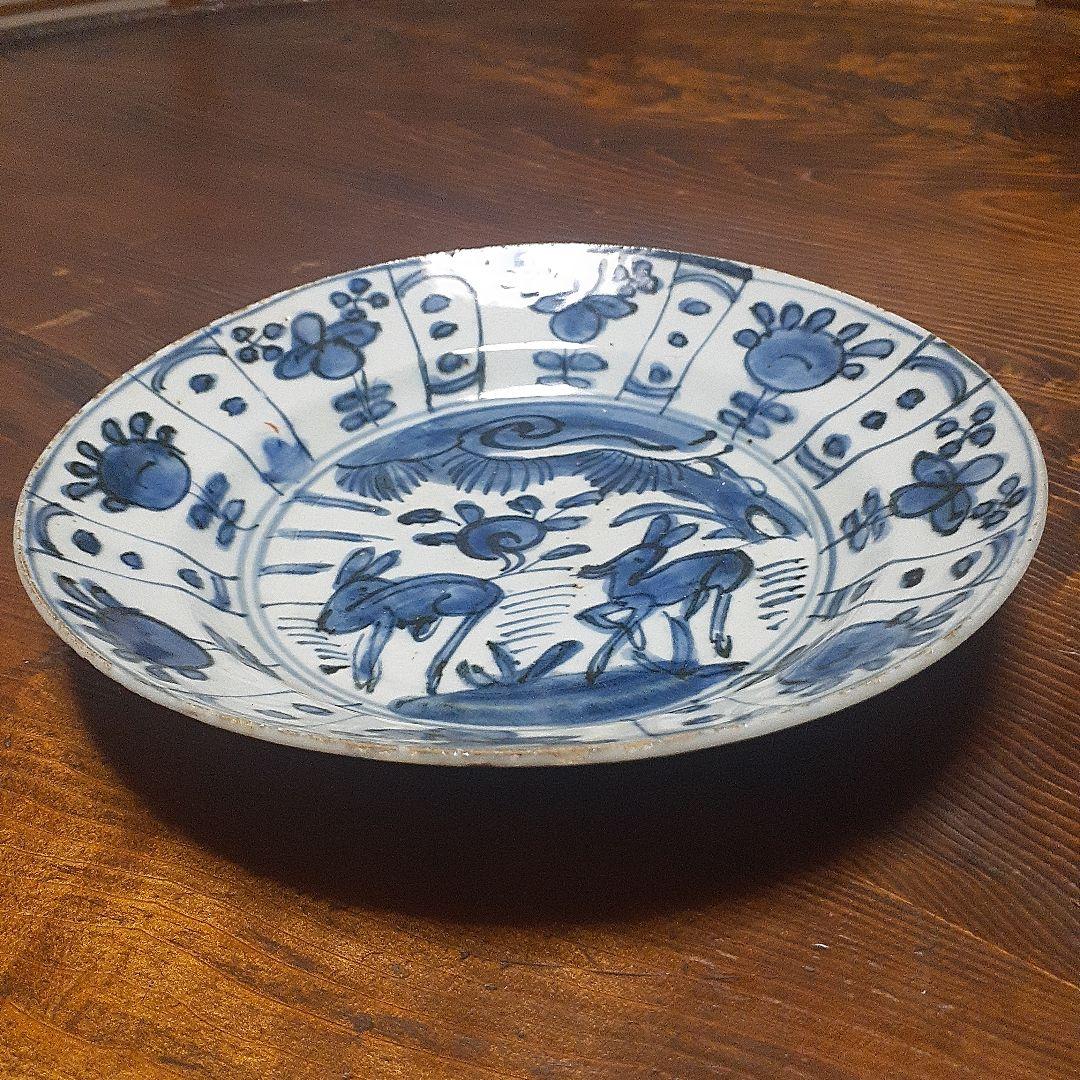 マ*オ様 中国明末清初古染付鹿文中皿