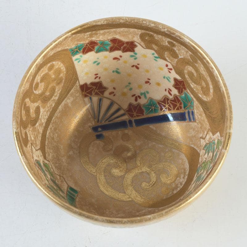 茶道具 京焼 上山善峰作 金砂子 扇面流茶碗 共箱 V 9825