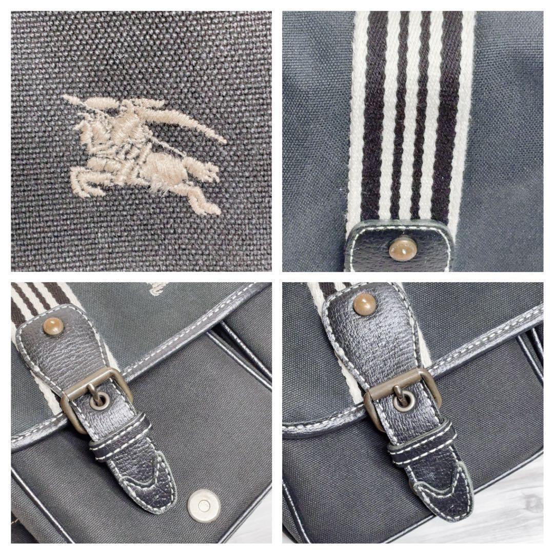 【バーバリー ブルーレーベル】　ショルダーバッグ　ホースロゴ キャンバス 黒