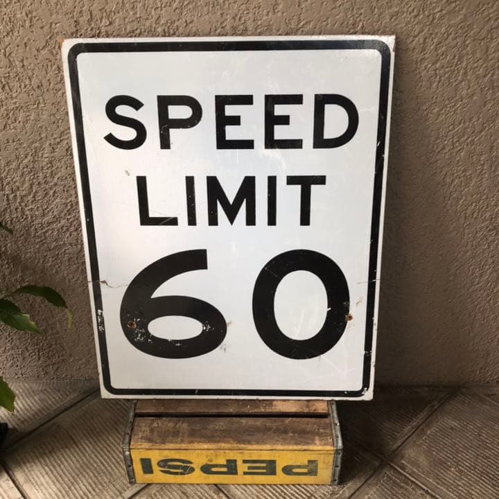 BIG！50´s～木製 USAヴィンテージ道路標識Speed60 アンティーク