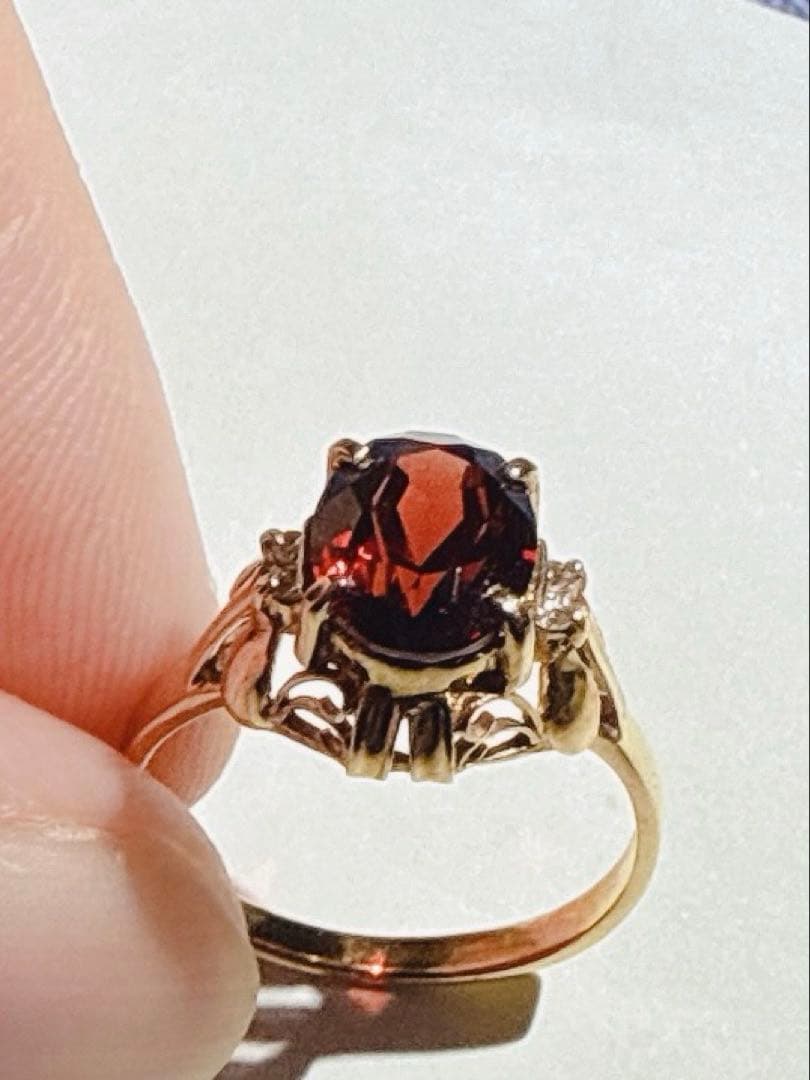 K18 ガーネット　ダイヤ　リング　アンティーク