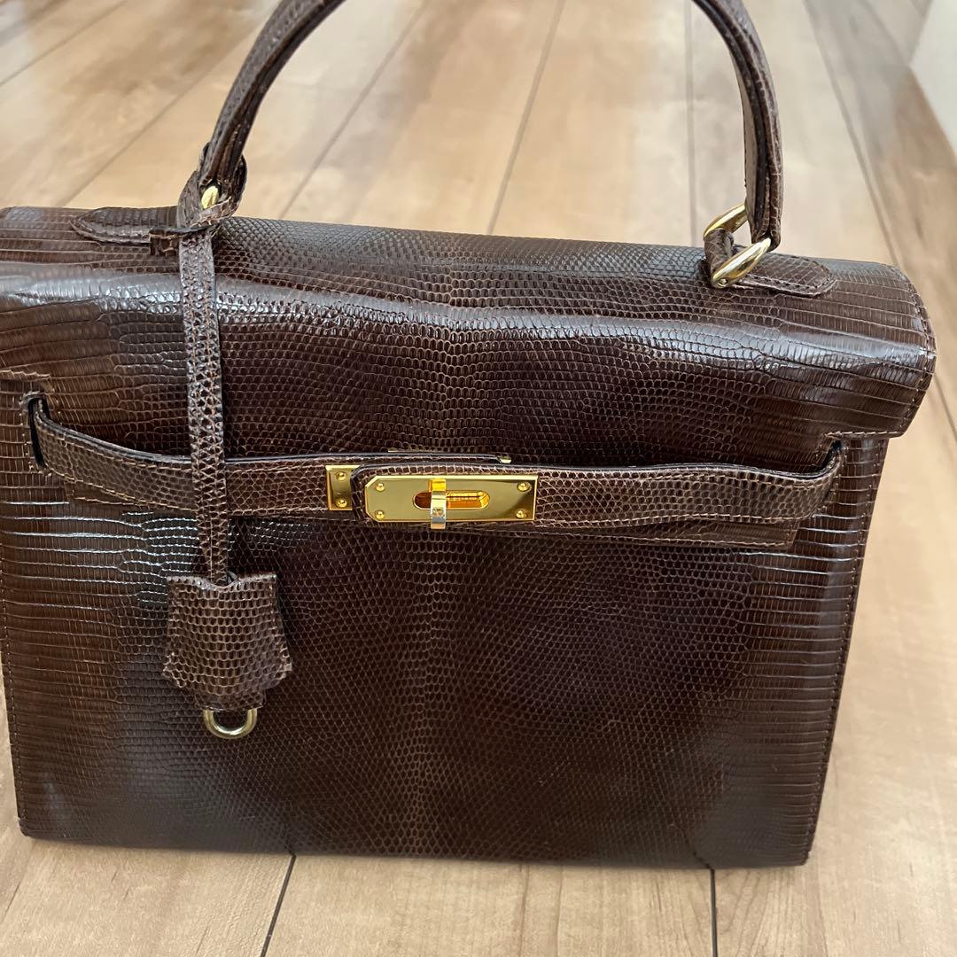 クロコダイルレザー ハンドバッグ ブラウン