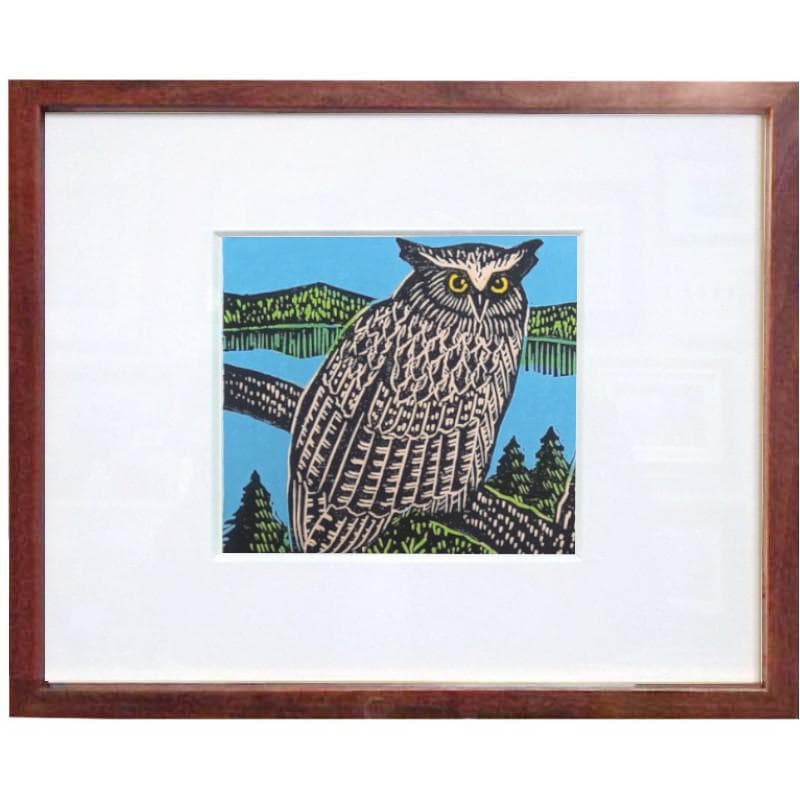 ☆ 手島圭三郎 ☆「 しまふくろうⅦ 」手刷り木版画 インチ 新品