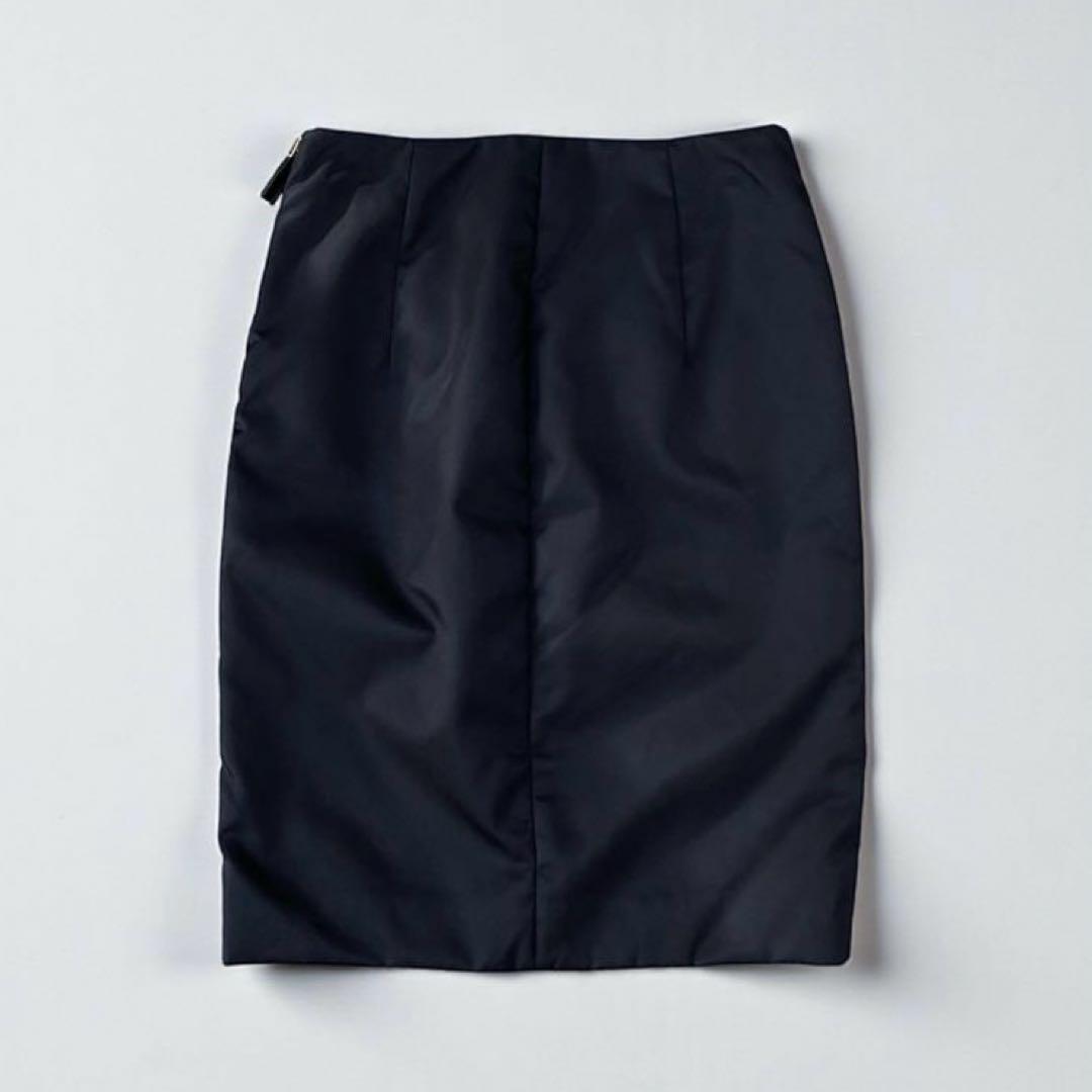 【美品】PRADA プラダ リナイロン ペンシルスカート 三角ロゴプレート 黒