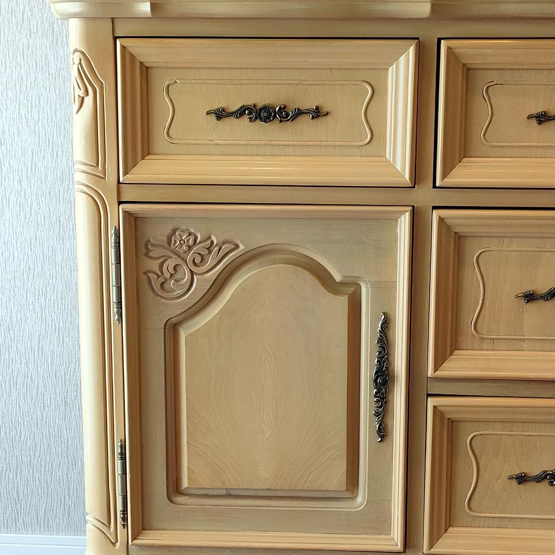 フレンチ アンティーク チェスト 引出し5杯 開き扉 リビング収納