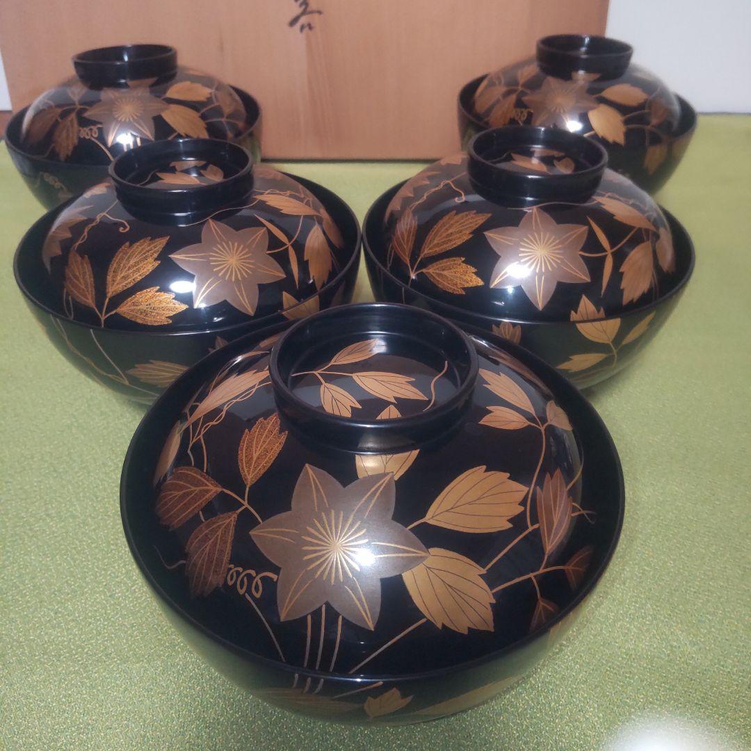 輪島塗 吸い物椀 鉄線 蒔絵 前田定治郎謹製 椀 蓋付 御椀