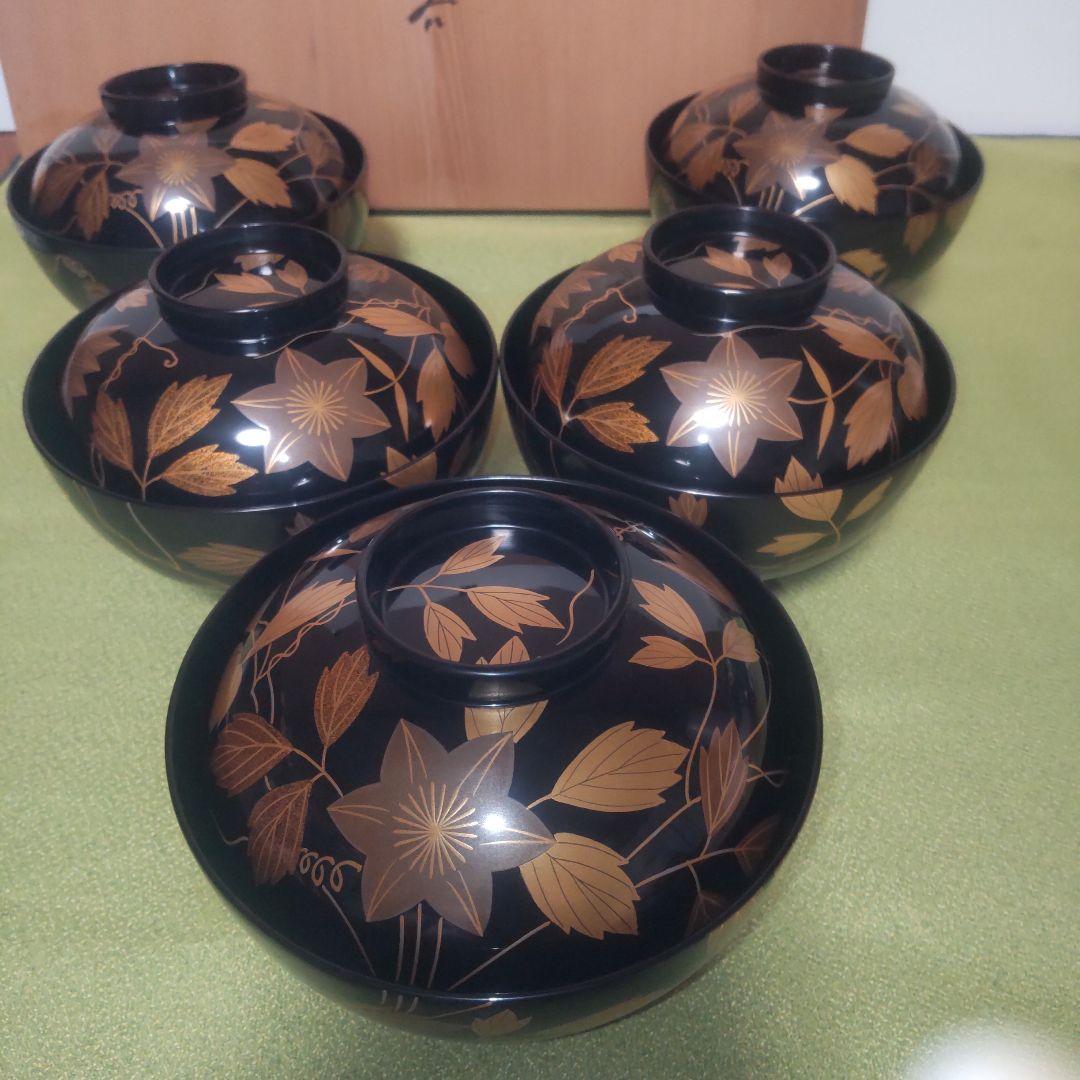 輪島塗 吸い物椀 鉄線 蒔絵 前田定治郎謹製 椀 蓋付 御椀