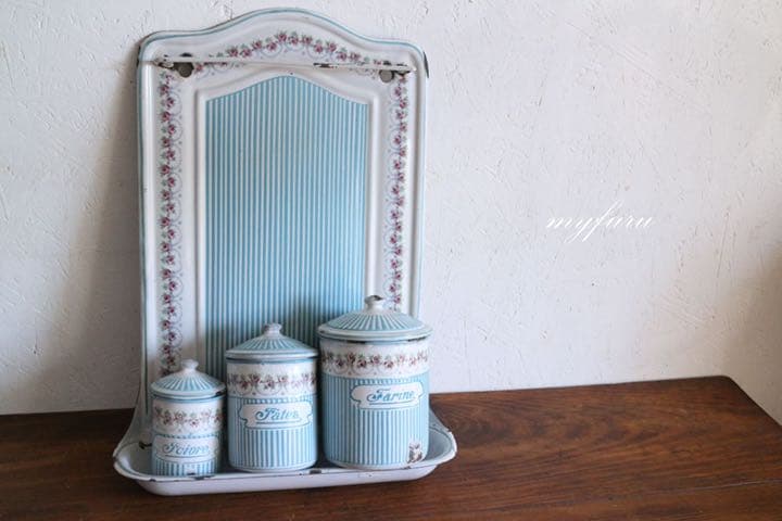 値下げ☆アンティーク BB社のホーローのレードルラックブルー