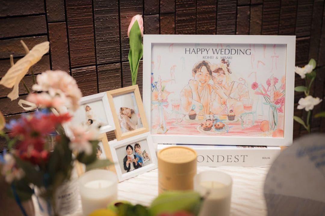 結婚式の思い出にぴったり／ ふんわり水彩風のウェディング似顔絵