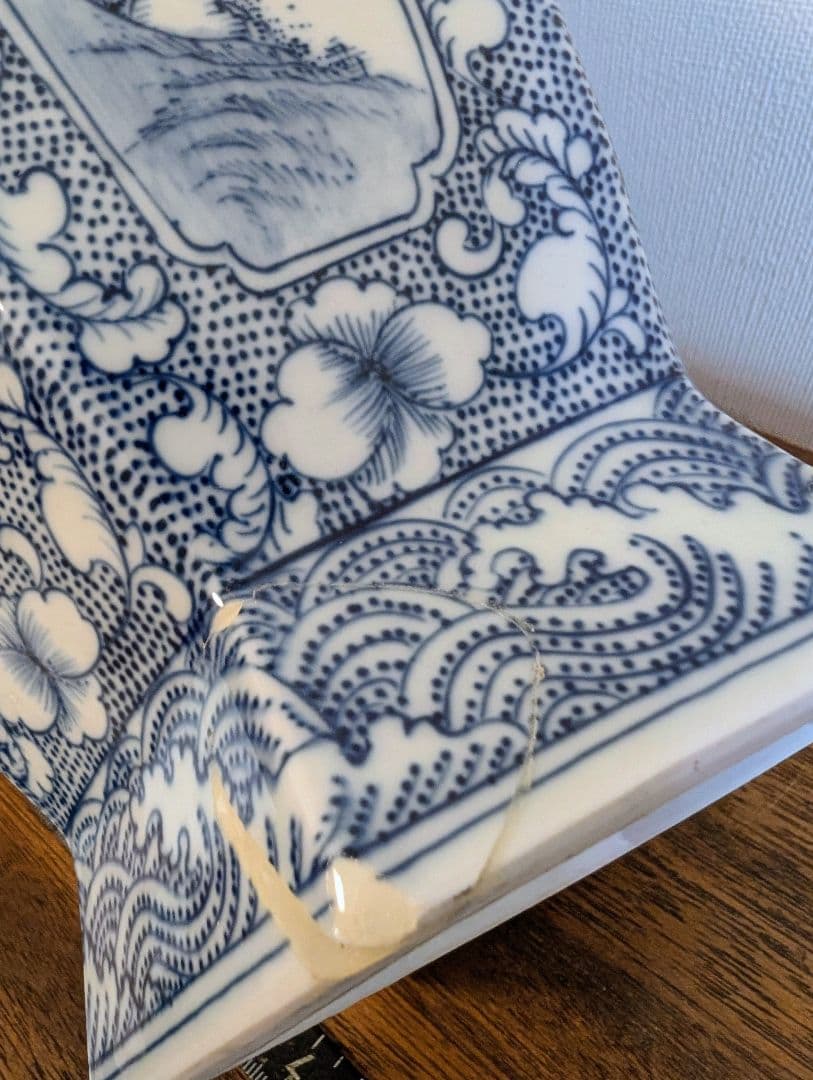 大清乾隆年製 青花山水細密画 六角花瓶 直しあり 中国工芸品