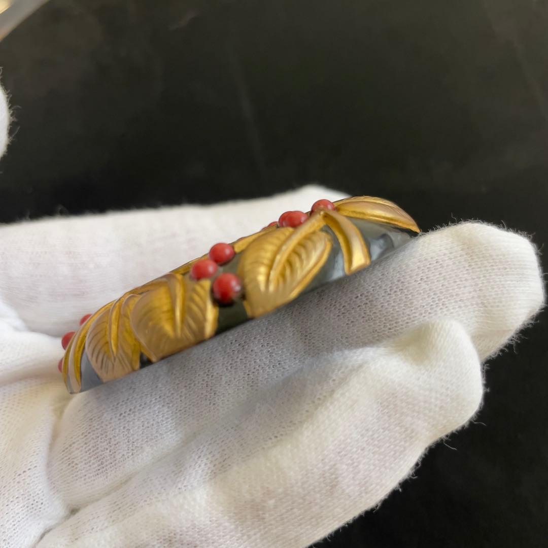 18】AKIO MORI 珊瑚と金彩のブローチ ヴィンテージ レア