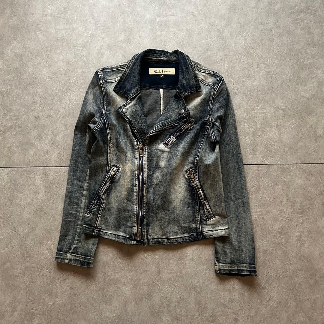 archive grunge denim riders jacket y2k - メルカリ