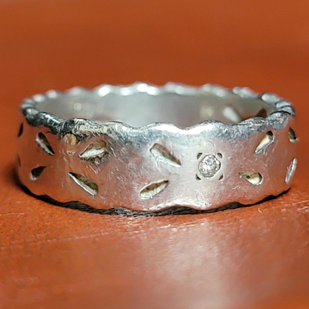 ビンテージ 銀の指輪 ダイヤモンド シルバーリング シルバー925 彫金