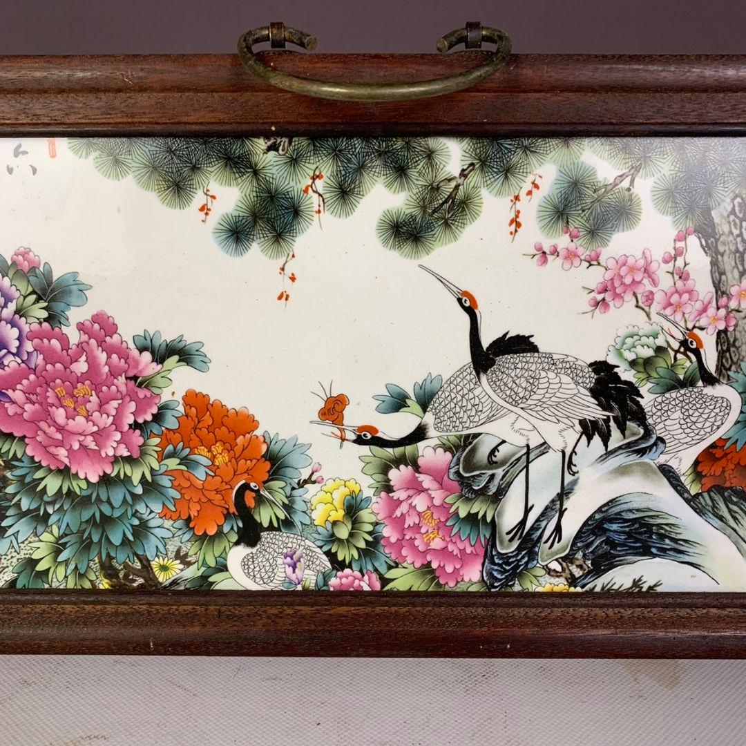 景徳鎮 粉彩六鶴同春図 陶板画 掛飾 装飾品 工芸品 美術品 置物
