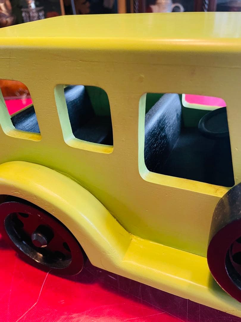 美品】木製クラシックカー風おもちゃグリーンアンティーク