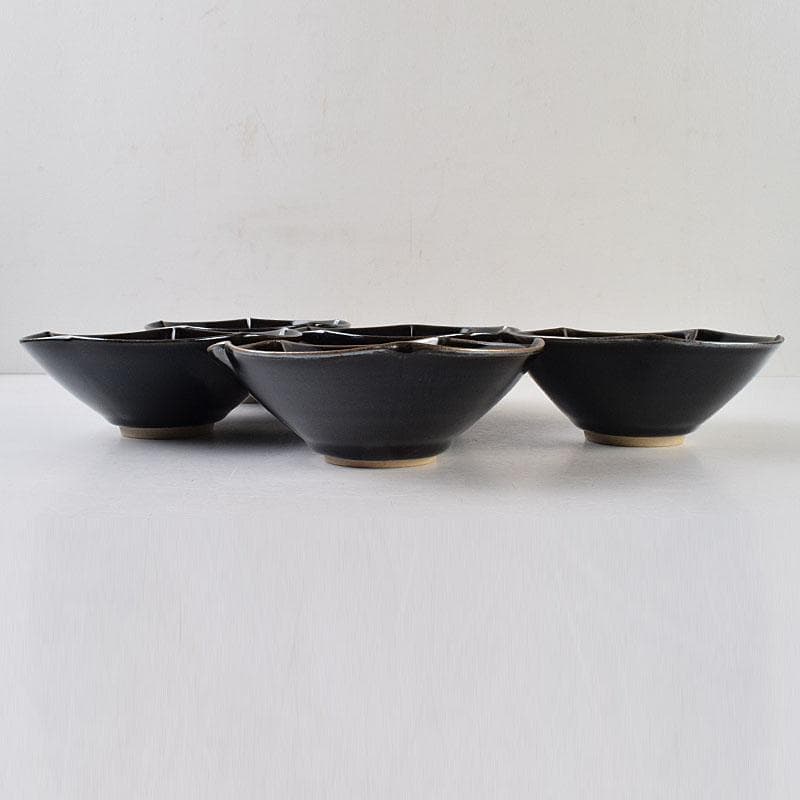 和食器　常滑焼　轍窯　久田重義作　天目組鉢　五客　共布共箱　V　R9221