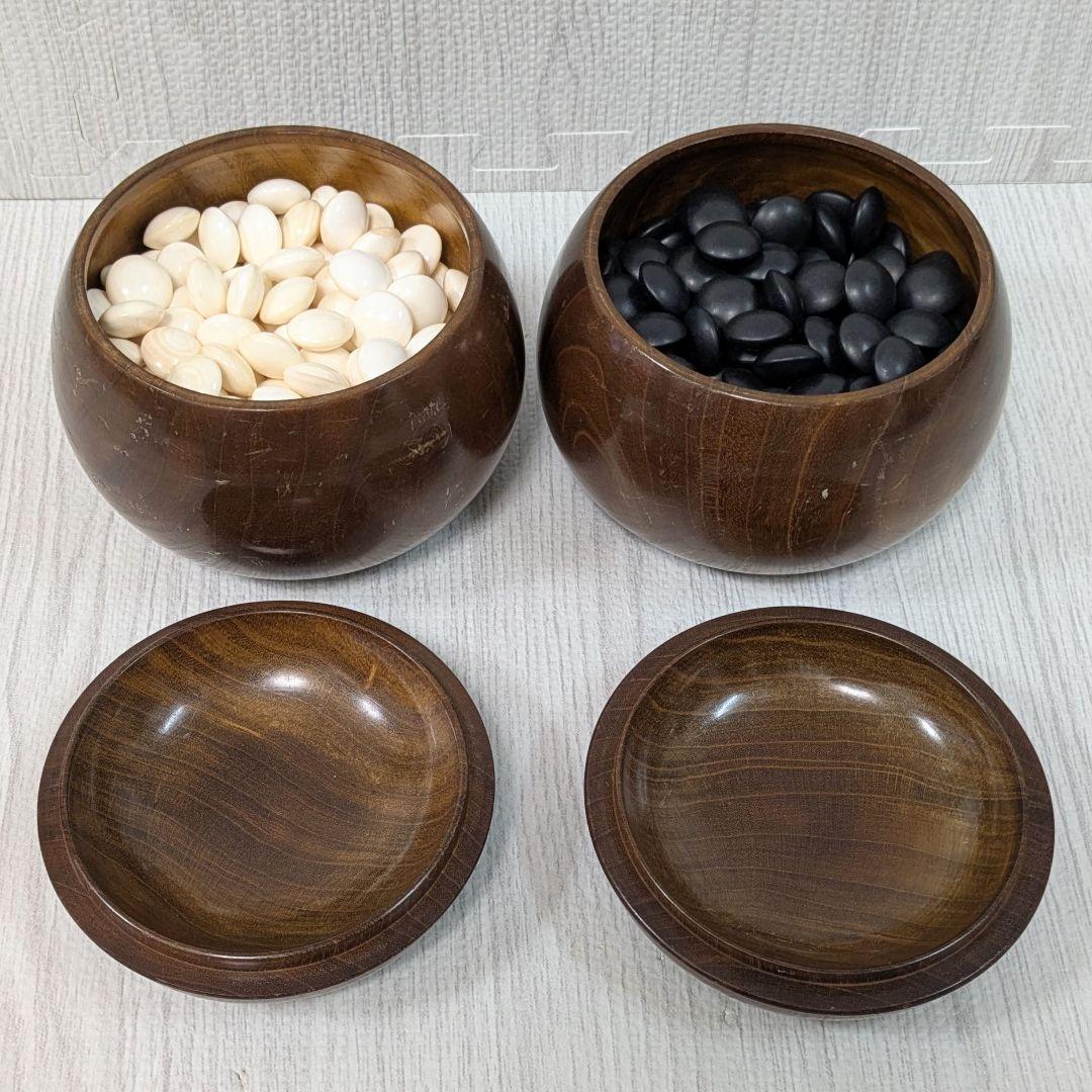 蛤碁石 40号 囲碁盤 碁笥 極厚 那智黒　8寸　たのメル便 へそ有り 脚付き