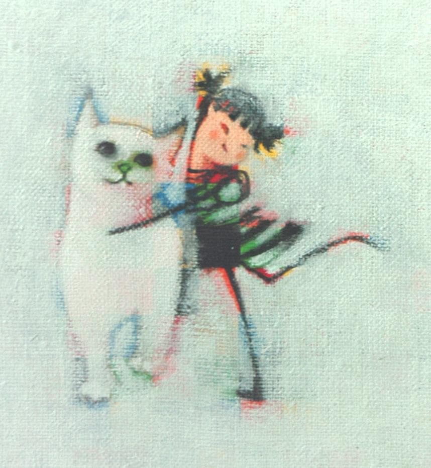 油絵 菅家令子 絵 絵画 インテリア 額付(白) F3-091918 子猫女の子